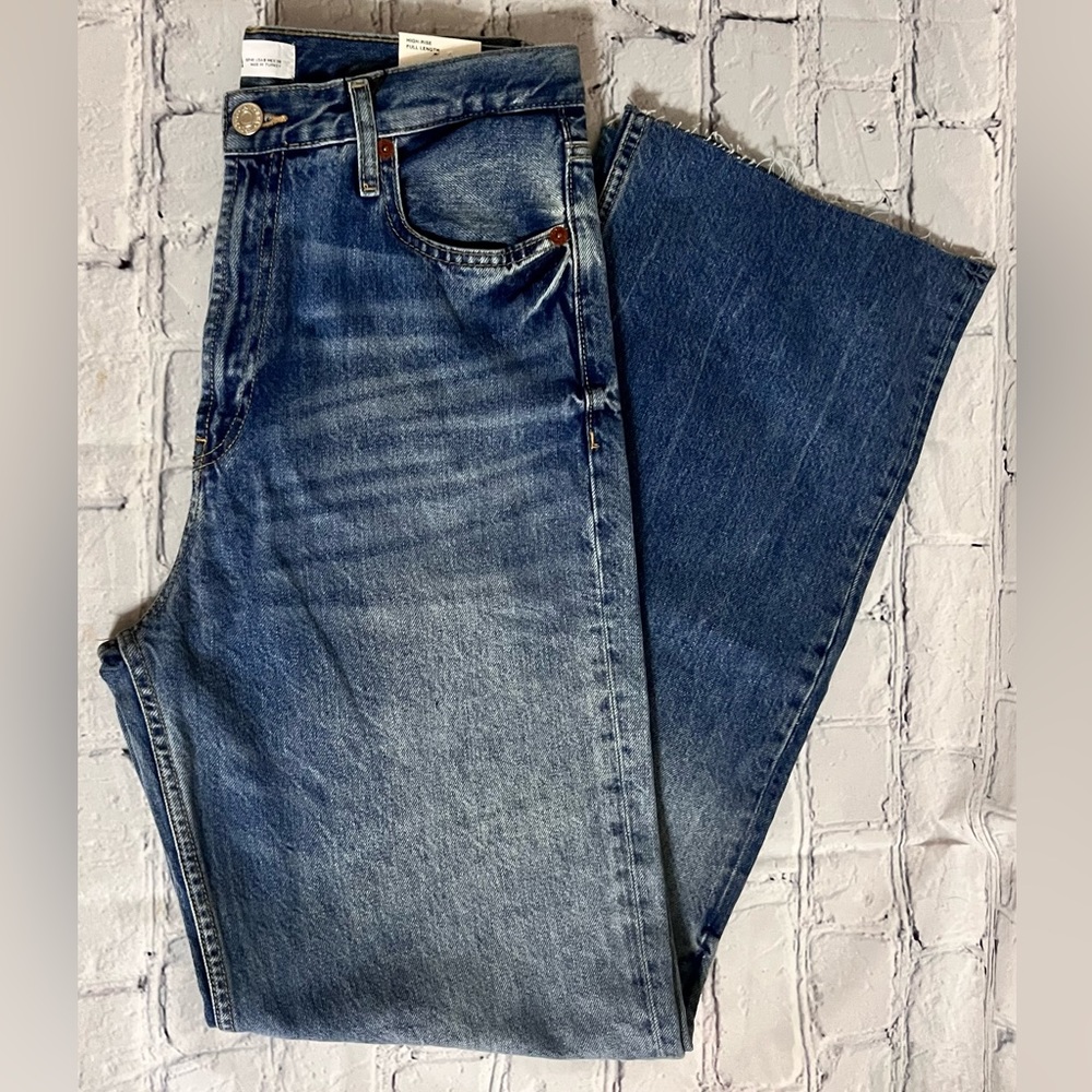 Zara Blue Denim Wide Fringe Leg Jean Women’s Size 32 x 34 NWT